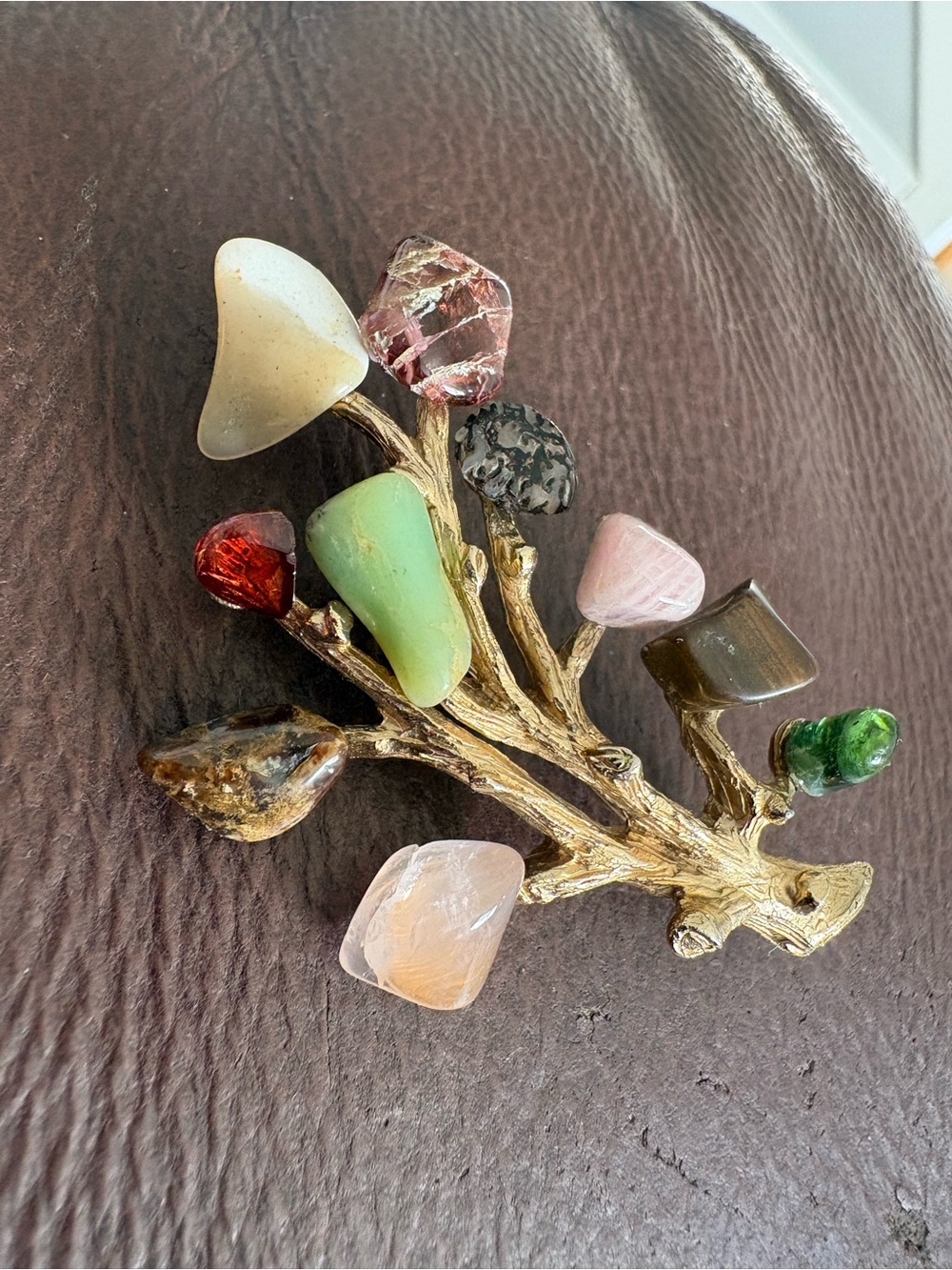 Vintage Gemstone Tree of Life Branch Brooch Pin Mid Century Swoboda Style